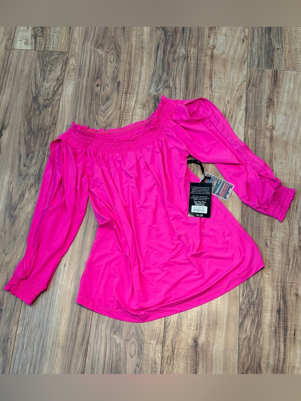 NWT Cowgirl Tuff Hot Pink Off-Shoulder Slit Sleeve Sexy Blouse • Size: Small